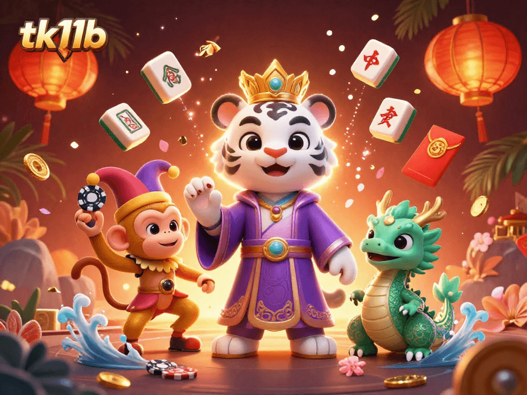 Experience vibrant gameplay at tk11b with a playful monkey juggling poker chips in a lively casino setting.