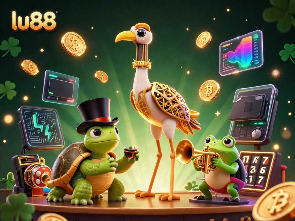 Experience the excitement of lu88 with animated casino-themed characters surrounded by vibrant game elements.