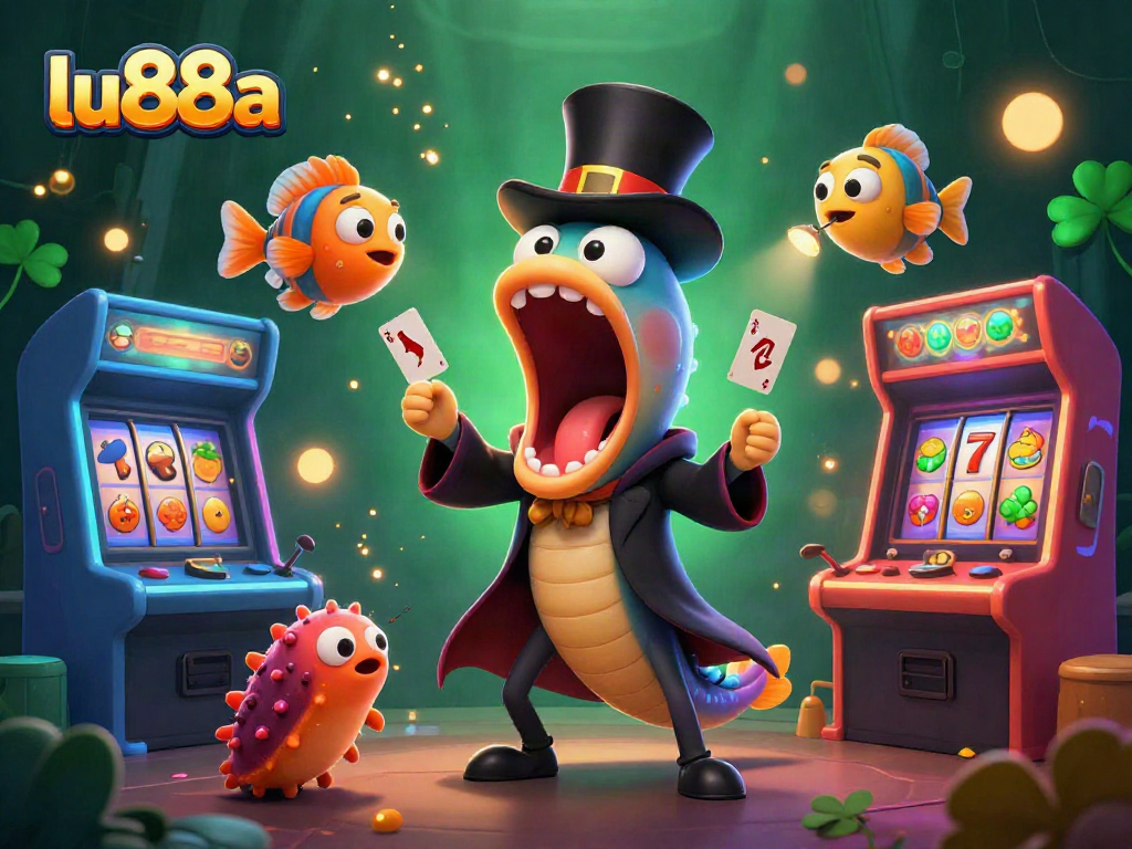 lu88a showcases a bioluminescent eel magician performing tricks with glowing casino themed elements