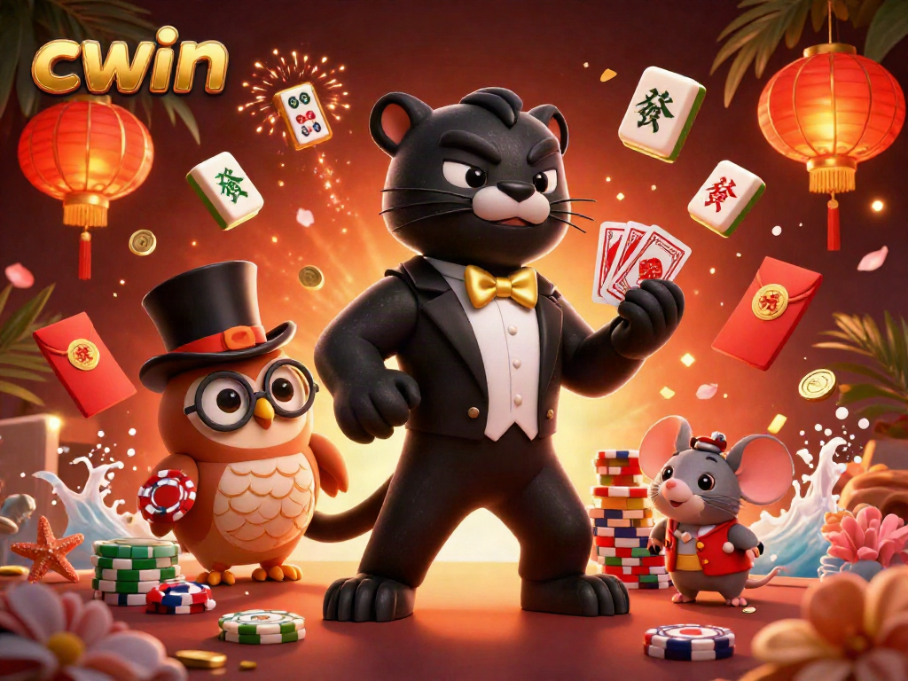 Engage in thrilling casino games at CWIN with stylish characters and vibrant elements.