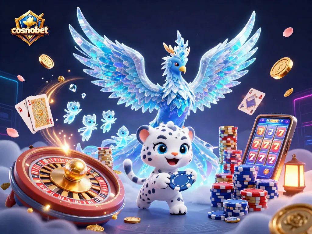 Experience thrilling wins at cosmobet with an immersive, vibrant casino scene featuring an ice phoenix.