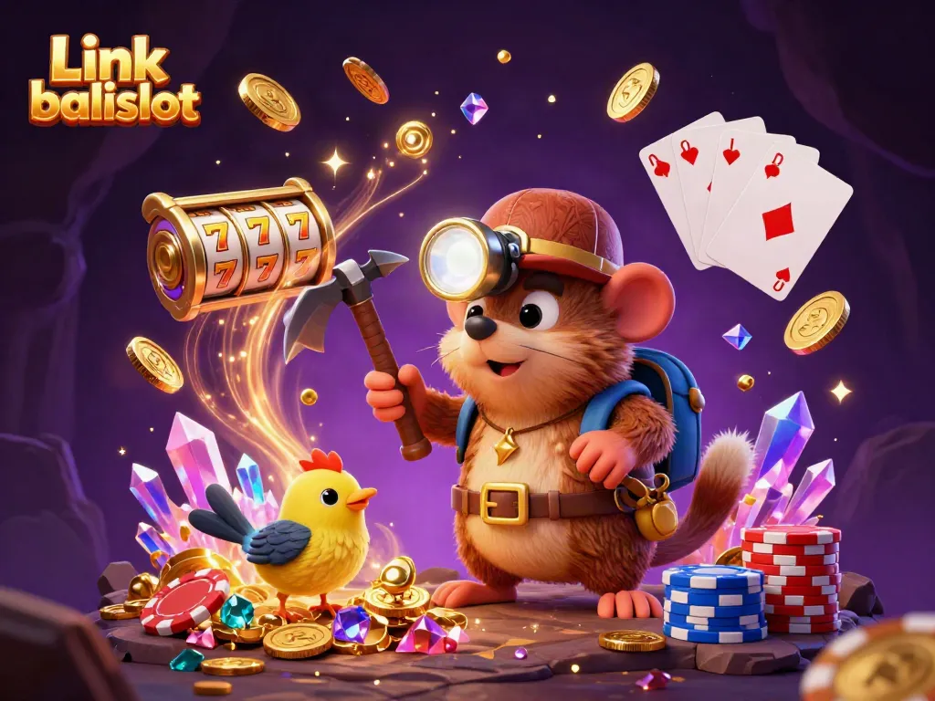 Spin the reels and collect wins with Link balislot's vibrant casino-themed illustration.