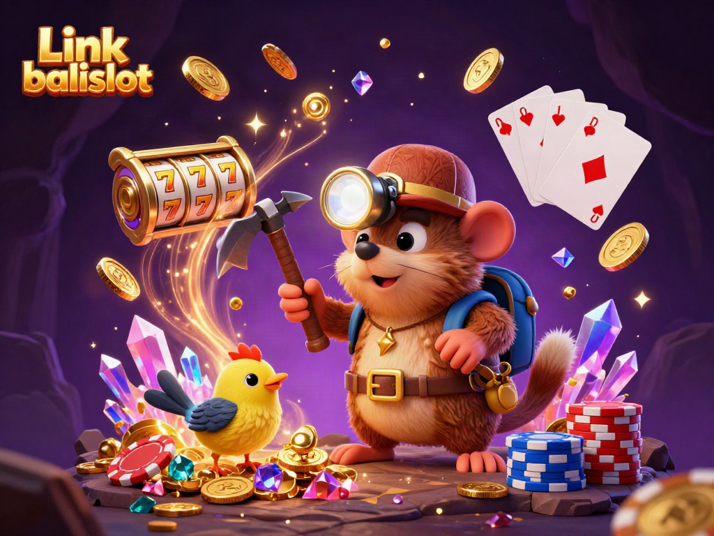 Spin the reels and collect wins with Link balislot's vibrant casino-themed illustration.