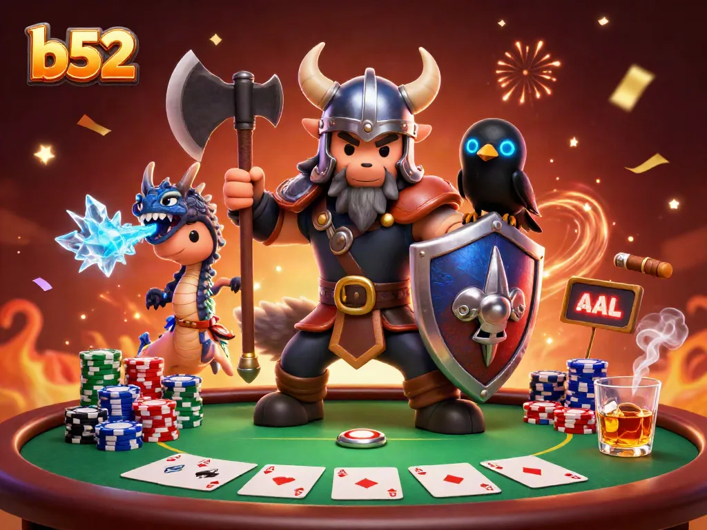 Engage in thrilling b52 casino dynamics with Viking warrior, dragon, and poker elements!